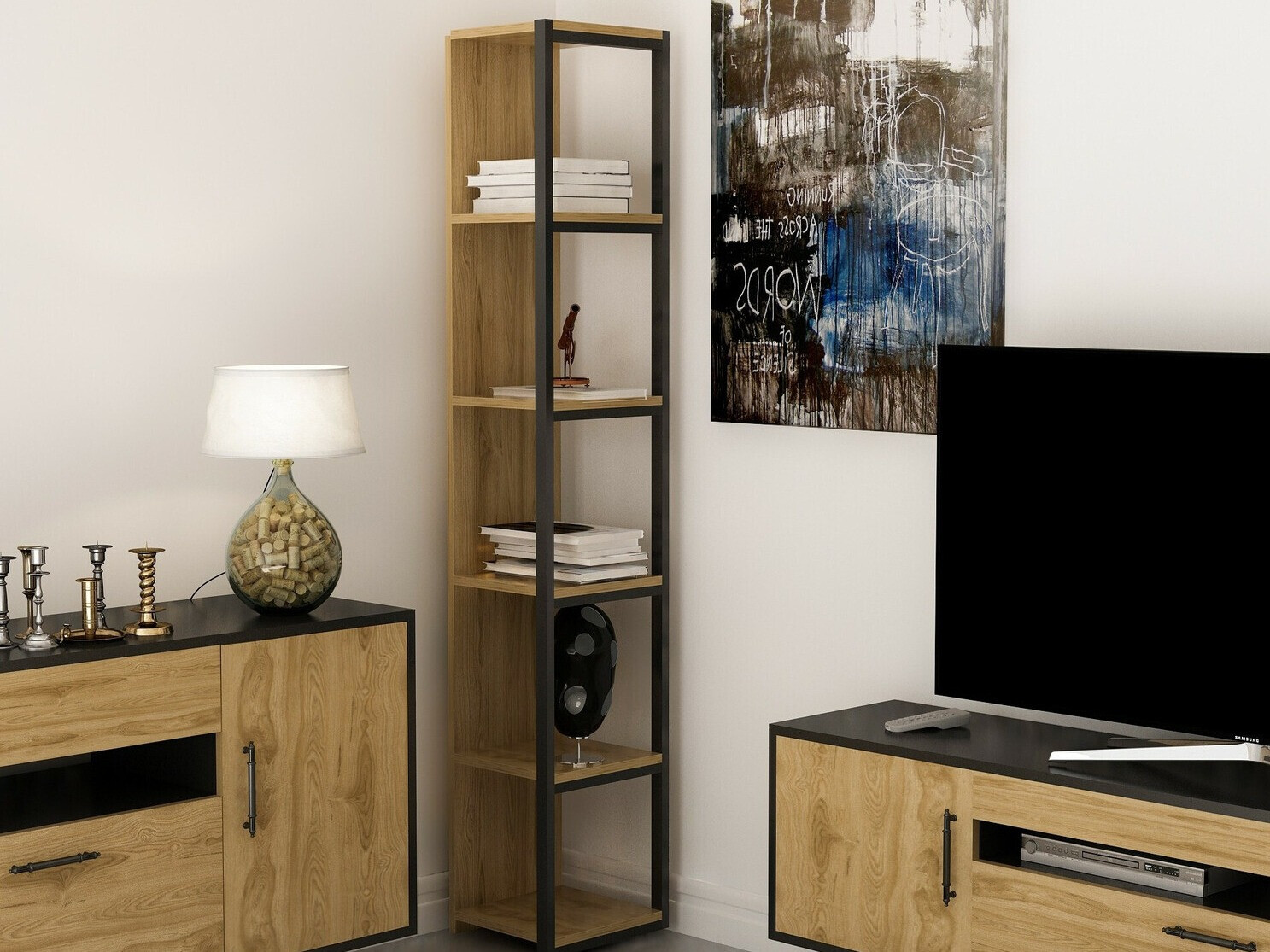 Угловая полка Kailua 1077 (Дуб + Чёрный)