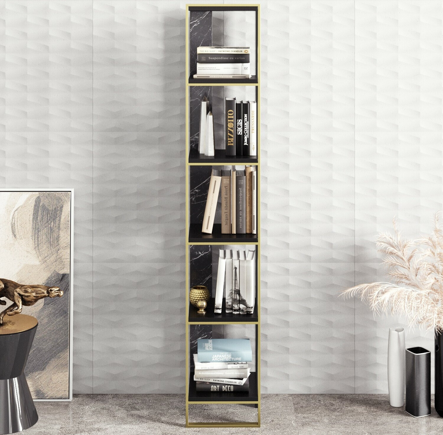 Стеллаж Kailua 1092 (Черный мрамор + Золотой)