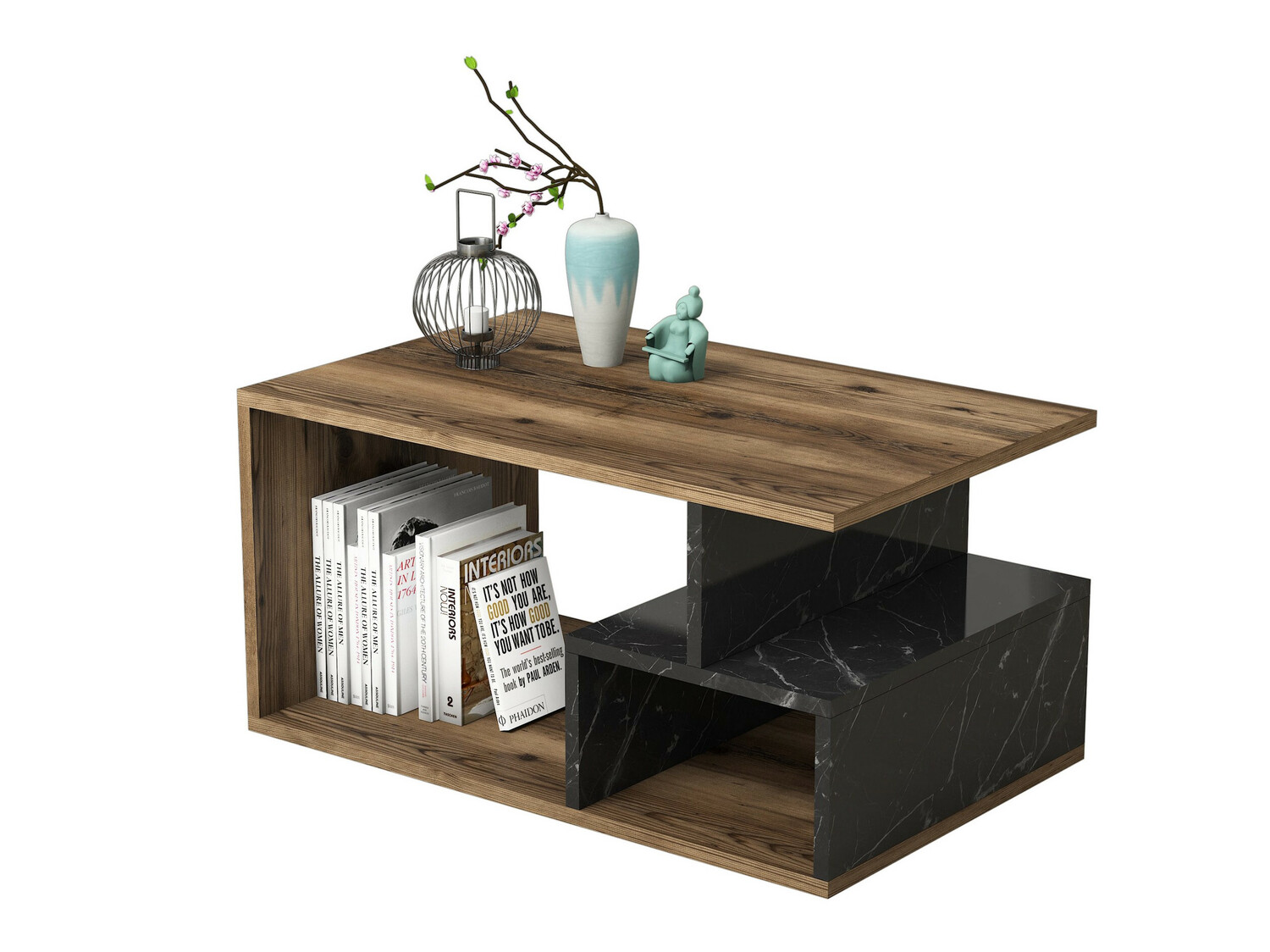 Žurnālu galdiņš Kailua 1104 (Riekstkoks + Melnais marmors)