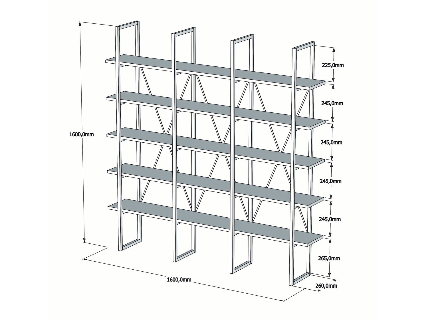 Стеллаж Kailua 1122 (Грецкий орех + Чёрный)