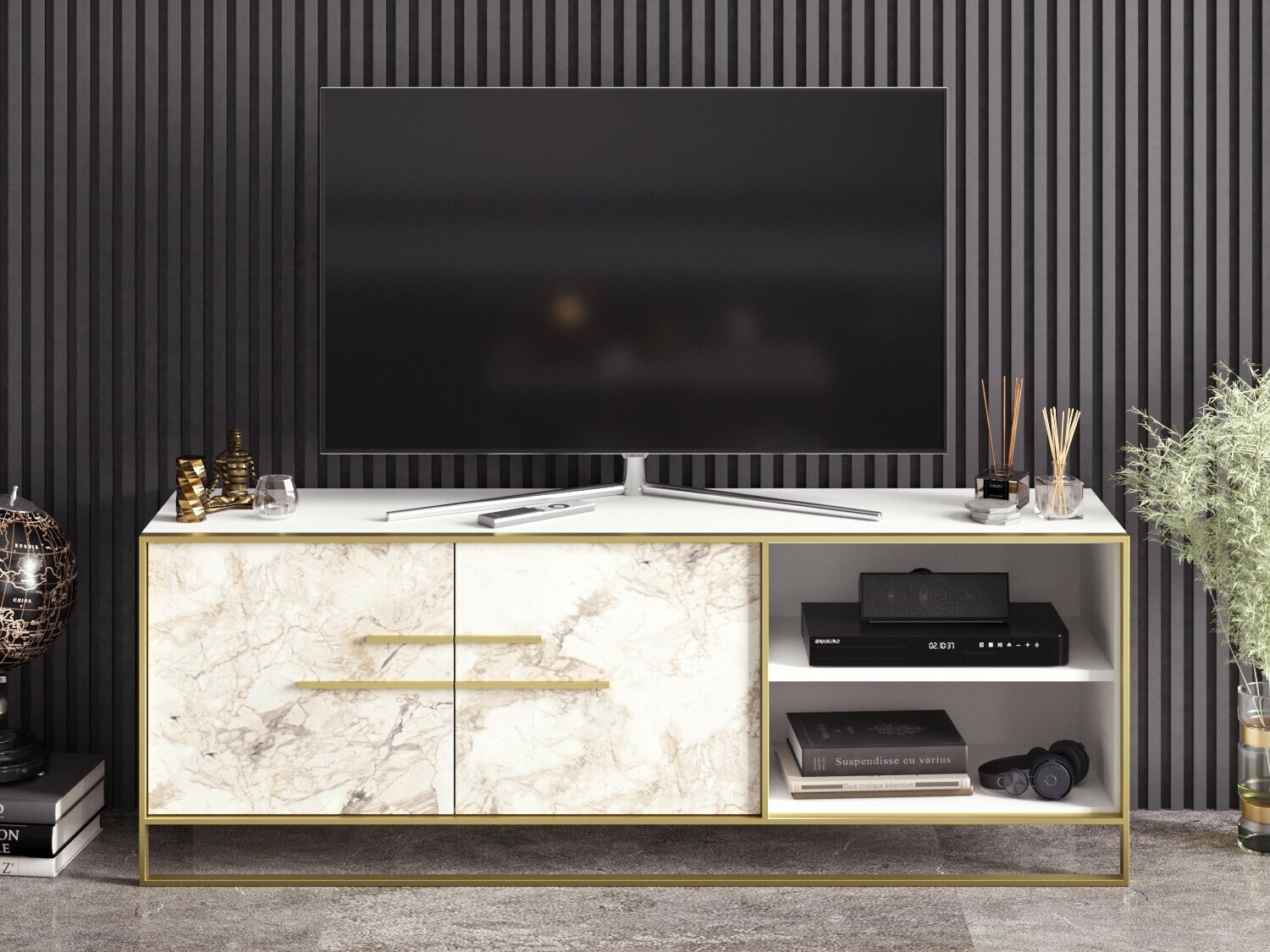 TV galds Kailua 1169 (Zelta + Balts marmors)