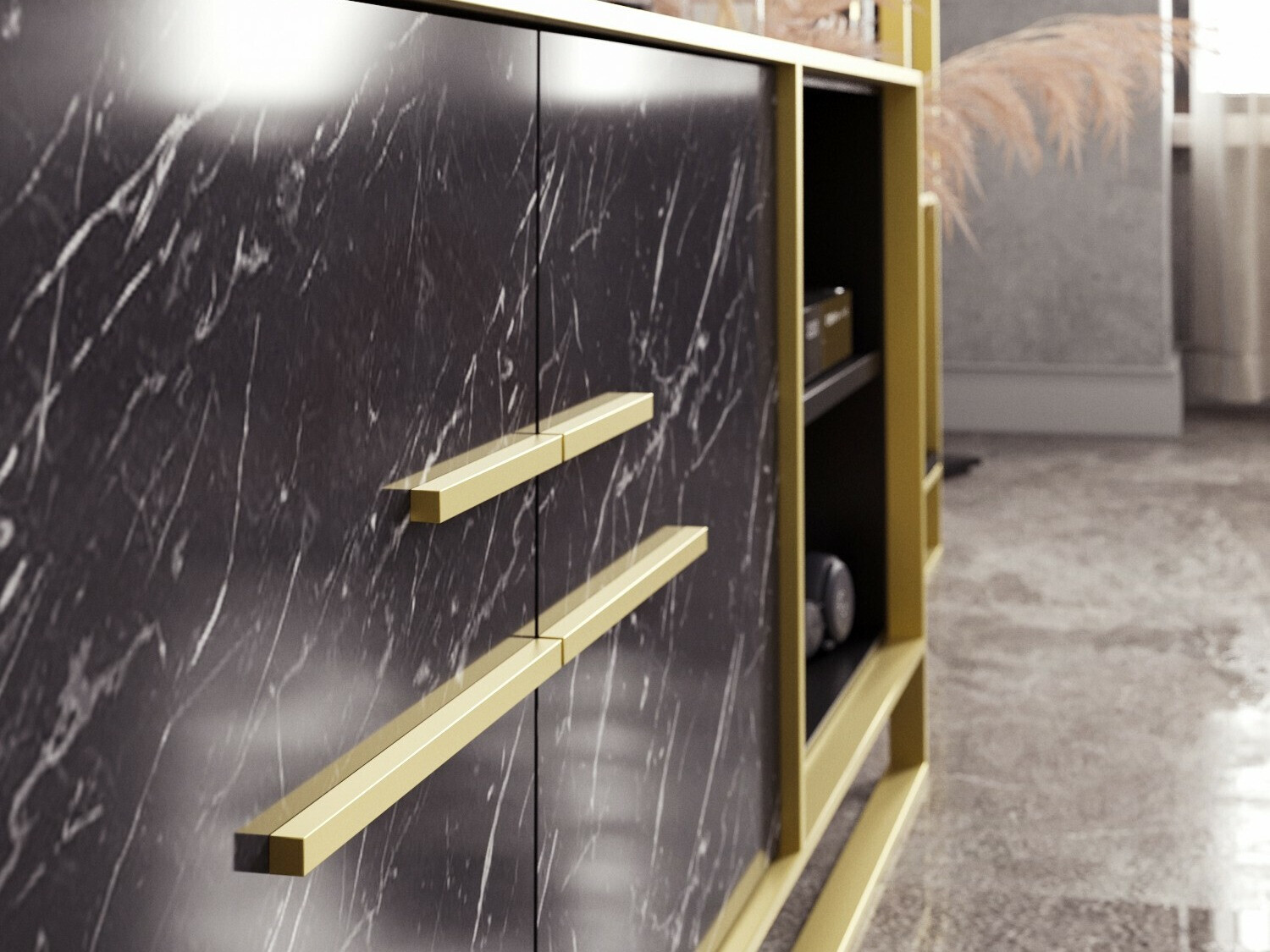 TV galds Kailua 1169 (Zelta + Melnais marmors)