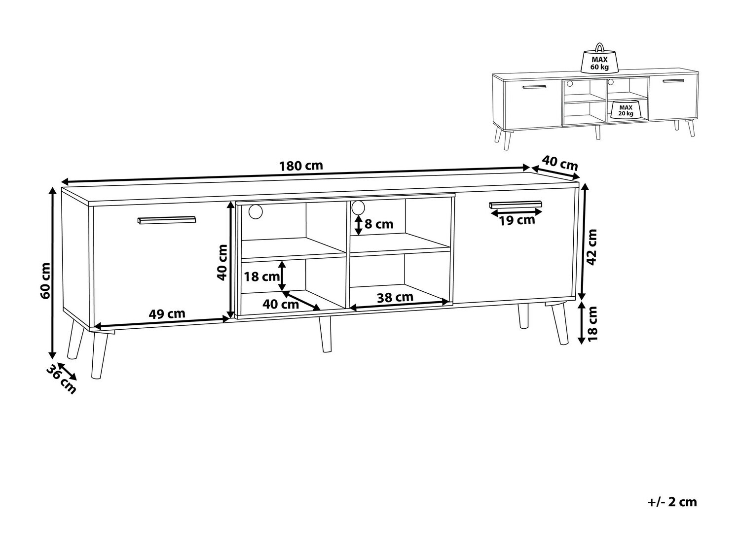 TV galds Berwyn 139 (Pelēks + Gaišs koks)