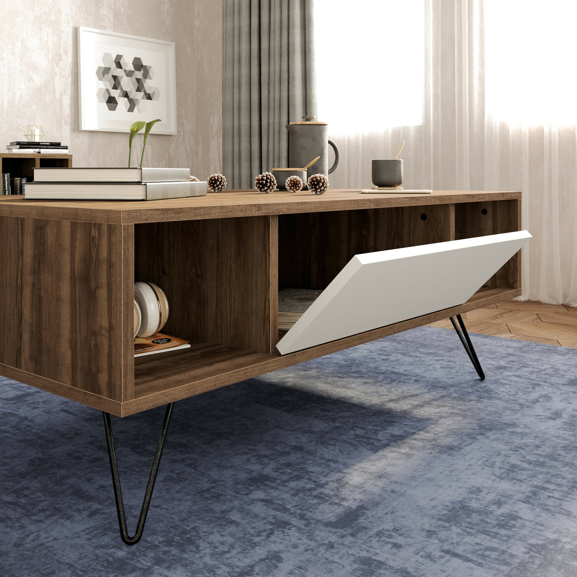 Žurnālu galdiņš Kailua 1211 (Balts + Riekstkoks)