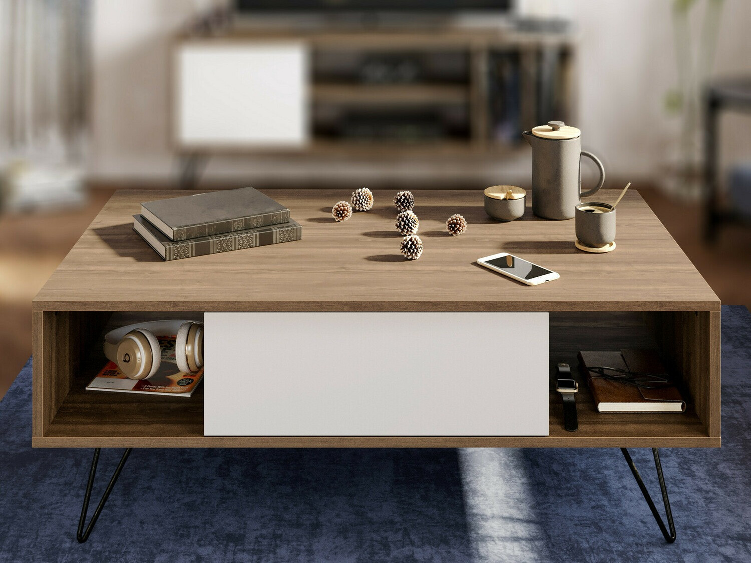 Žurnālu galdiņš Kailua 1211 (Balts + Riekstkoks)