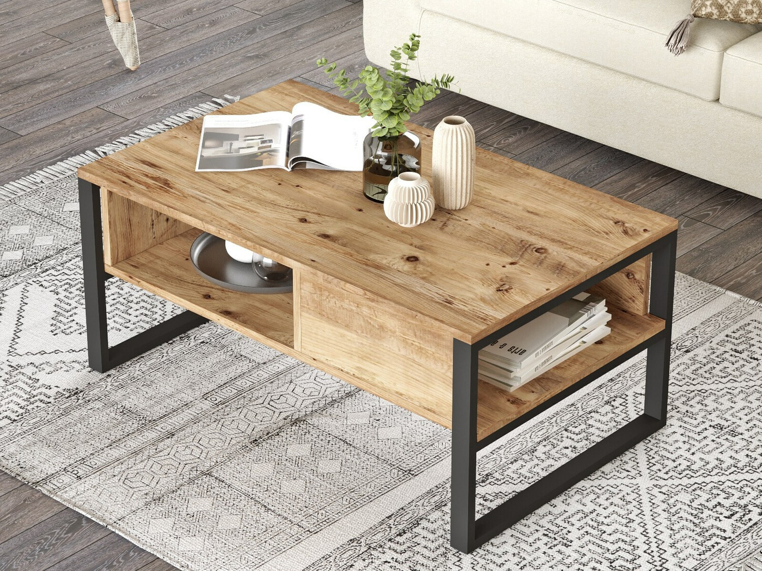 Žurnālu galdiņš Kailua 1220 (Melns + Priede)