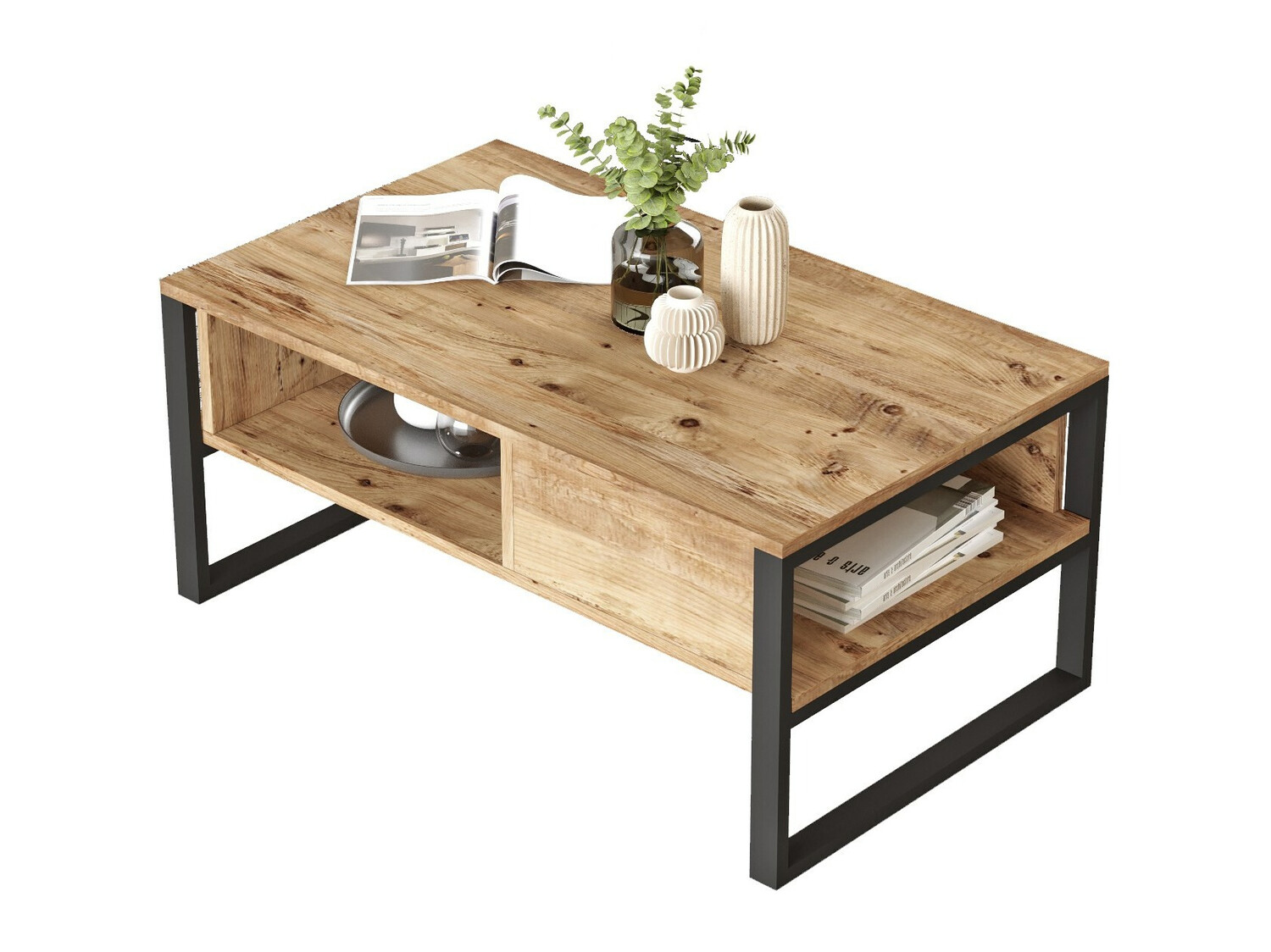 Žurnālu galdiņš Kailua 1220 (Melns + Priede)