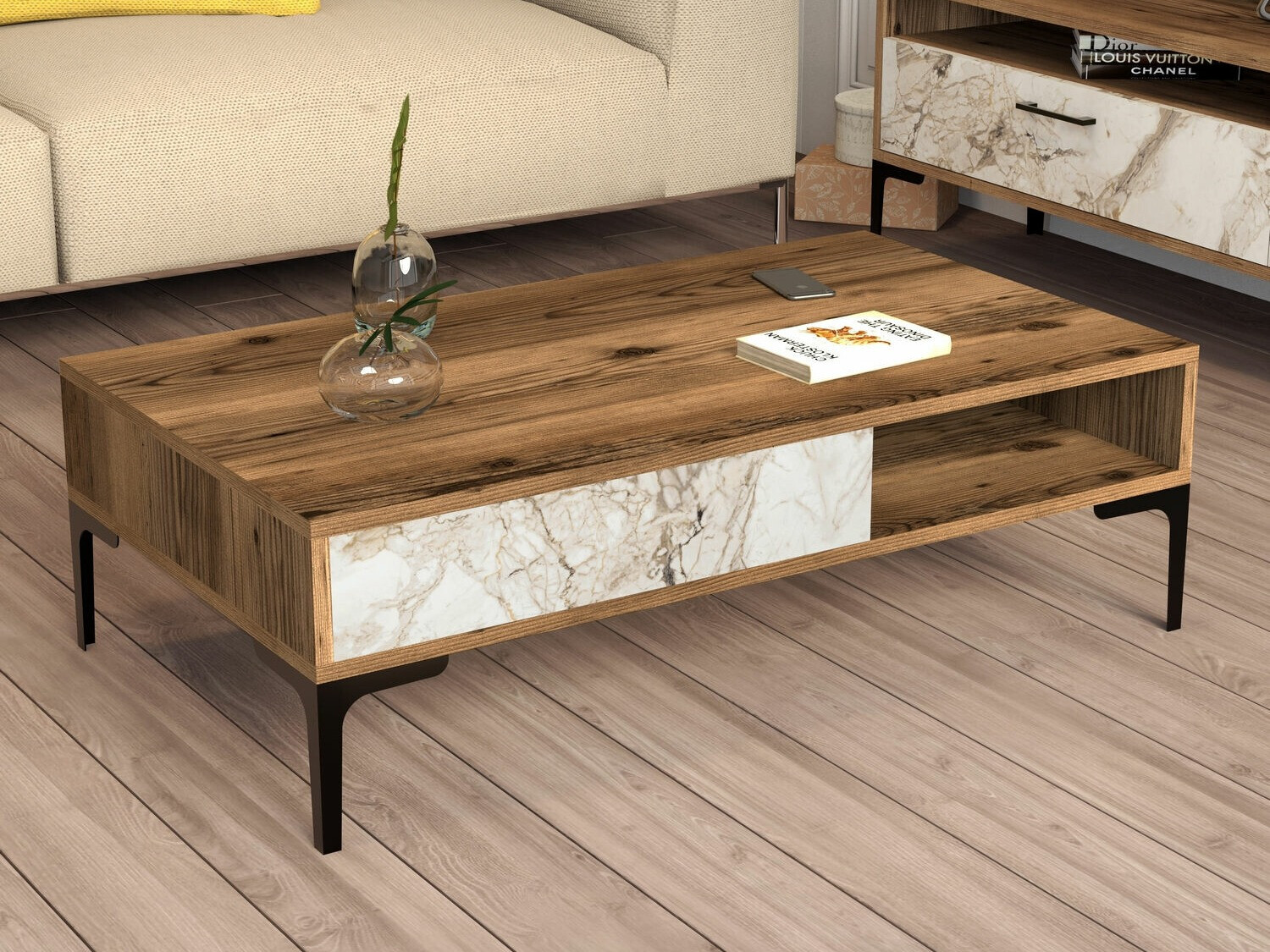 Žurnālu galdiņš Kailua 1239 (Riekstkoks + Balts marmors)