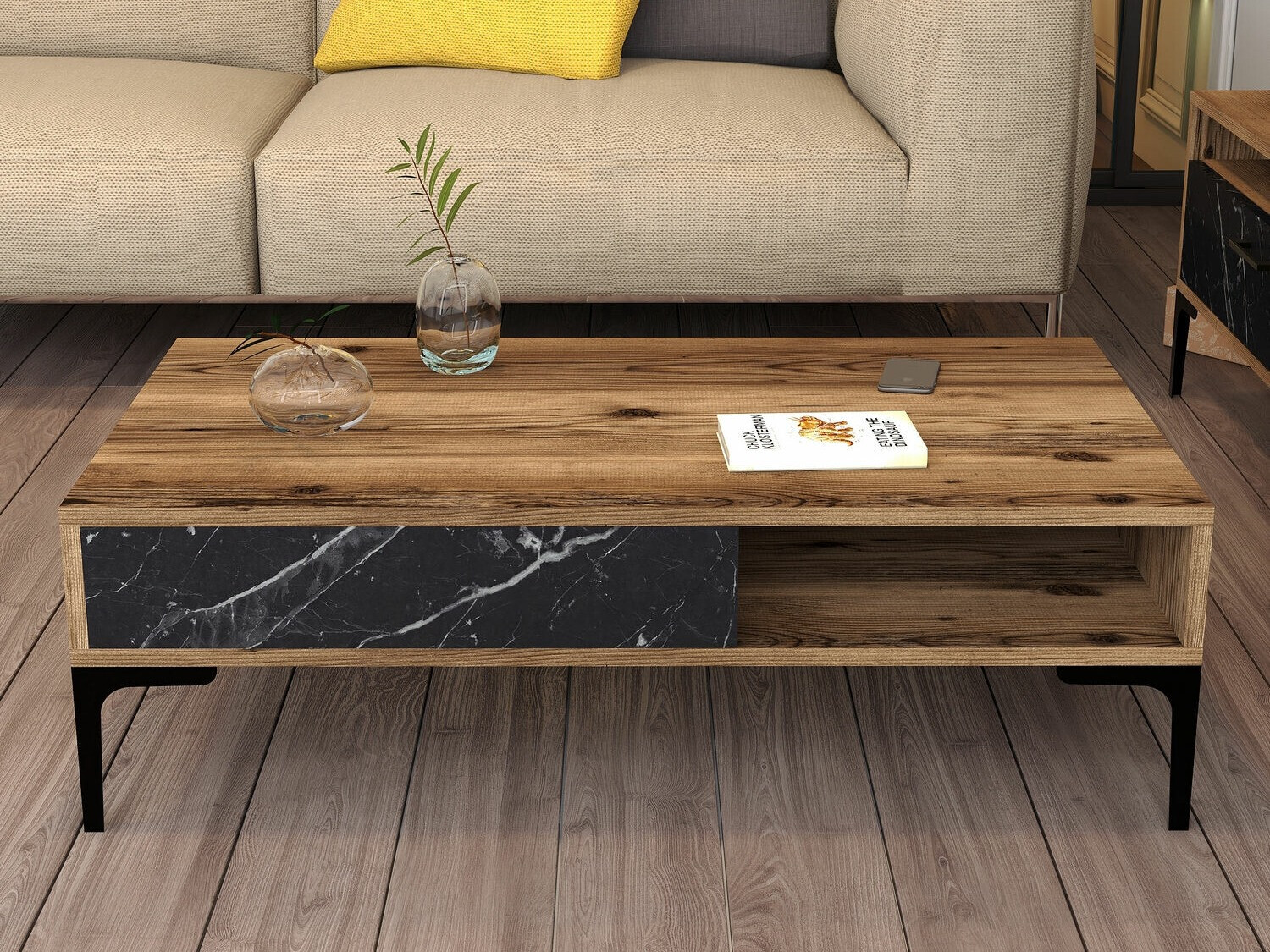 Žurnālu galdiņš Kailua 1239 (Riekstkoks + Melnais marmors)