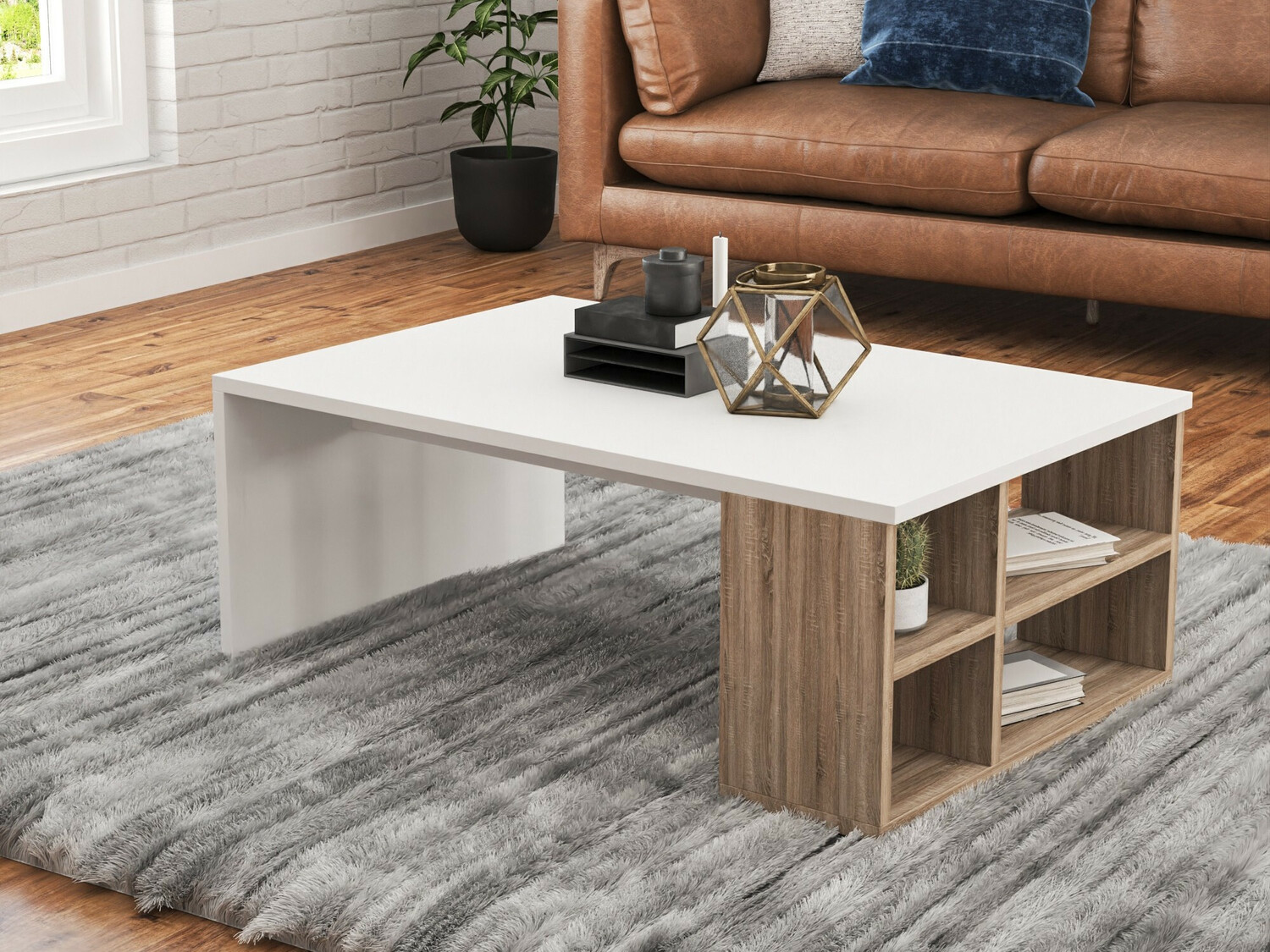 Журнальный столик Kailua 1265 (Белый + Светлое дерево)