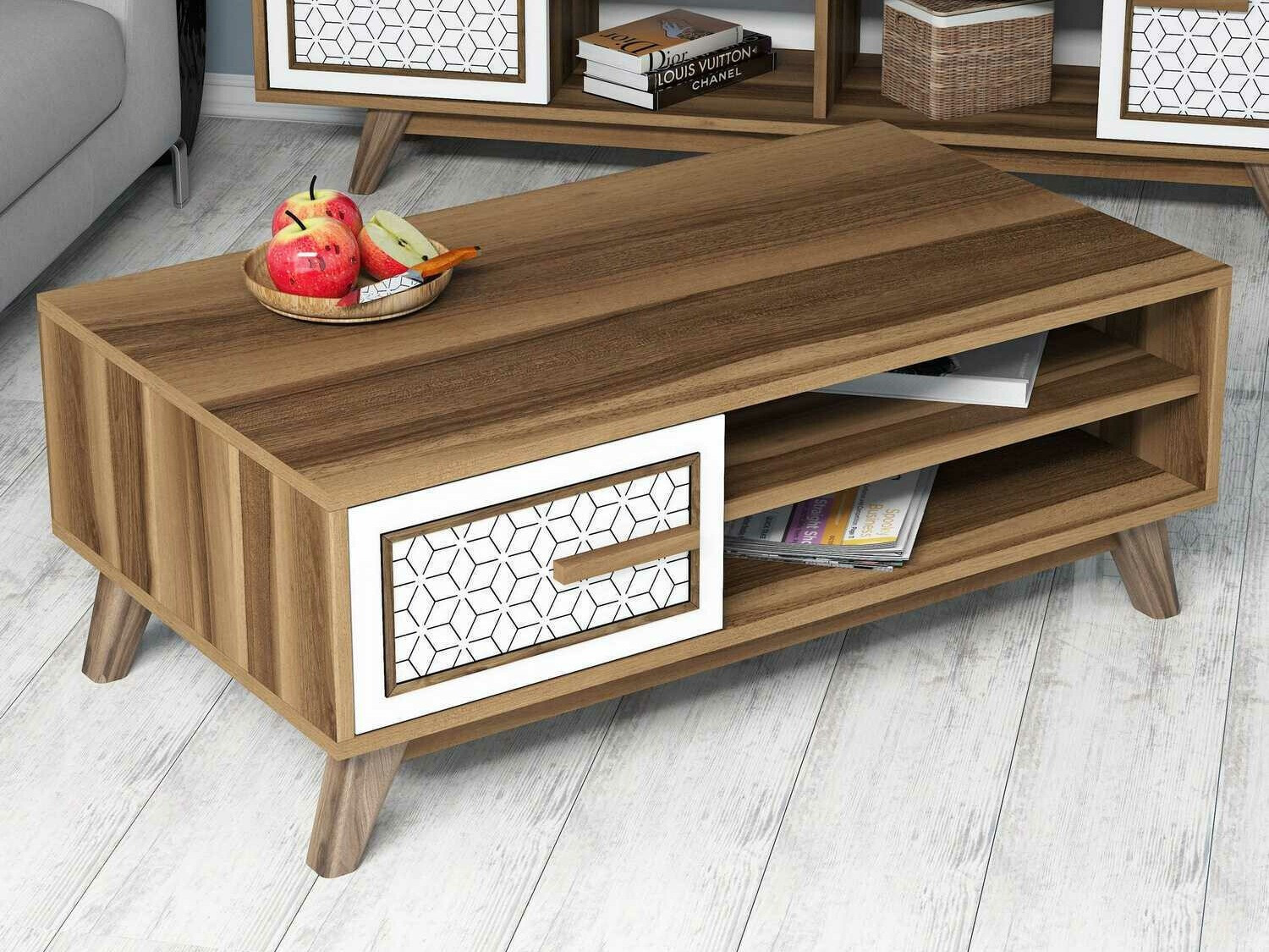 Журнальный столик Kailua 1274 (Белый + Грецкий орех)