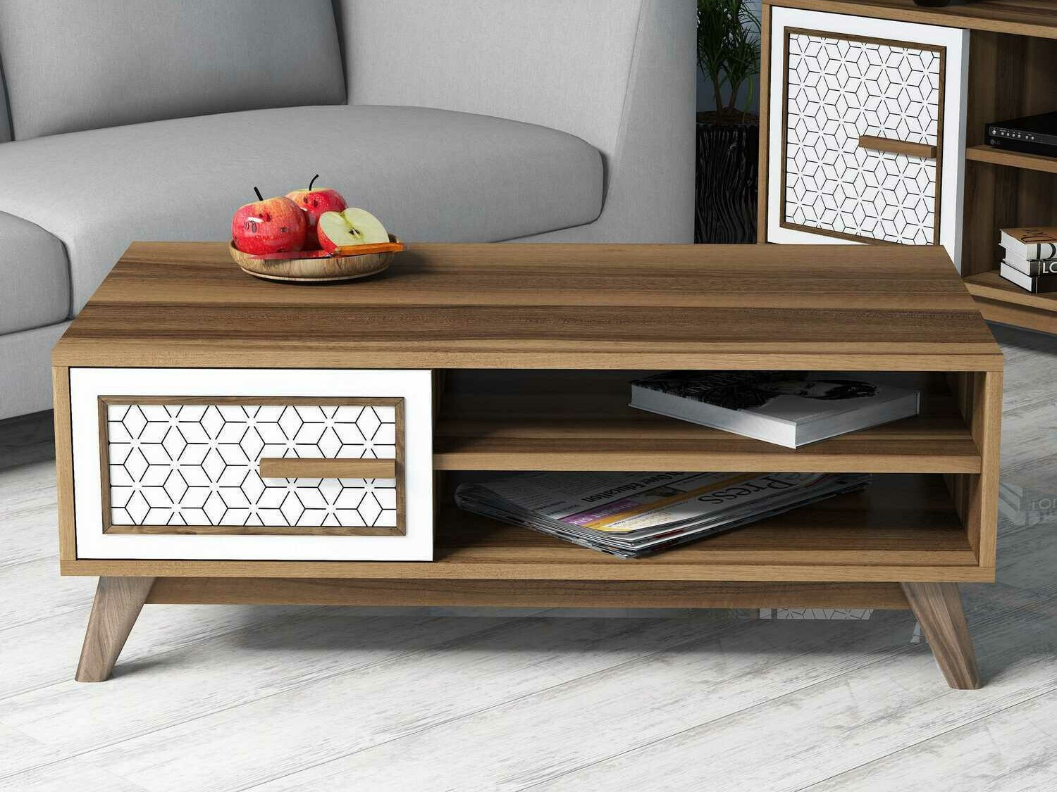 Журнальный столик Kailua 1274 (Белый + Грецкий орех)