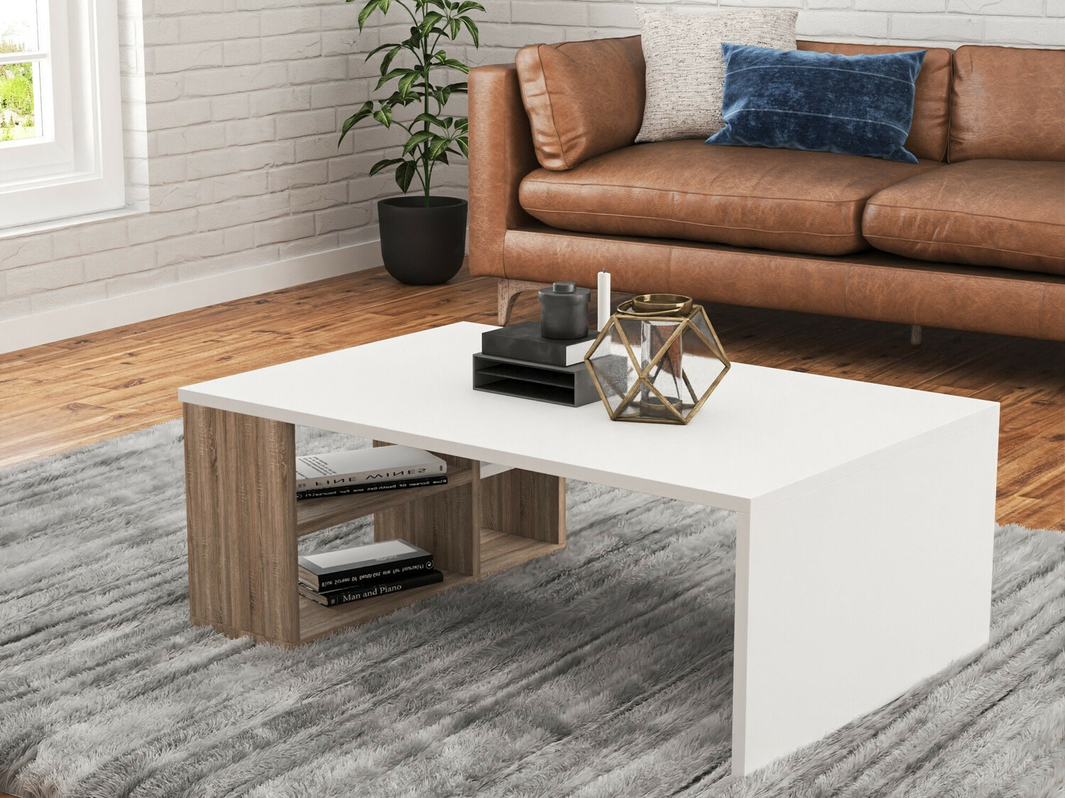 Žurnālu galdiņš Kailua 1265 (Balts + Gaišs koks)