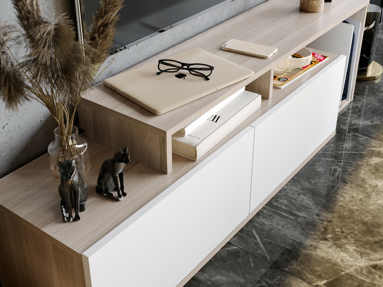 ТВ тумба Kailua 1319 (Белый + Грецкий орех)