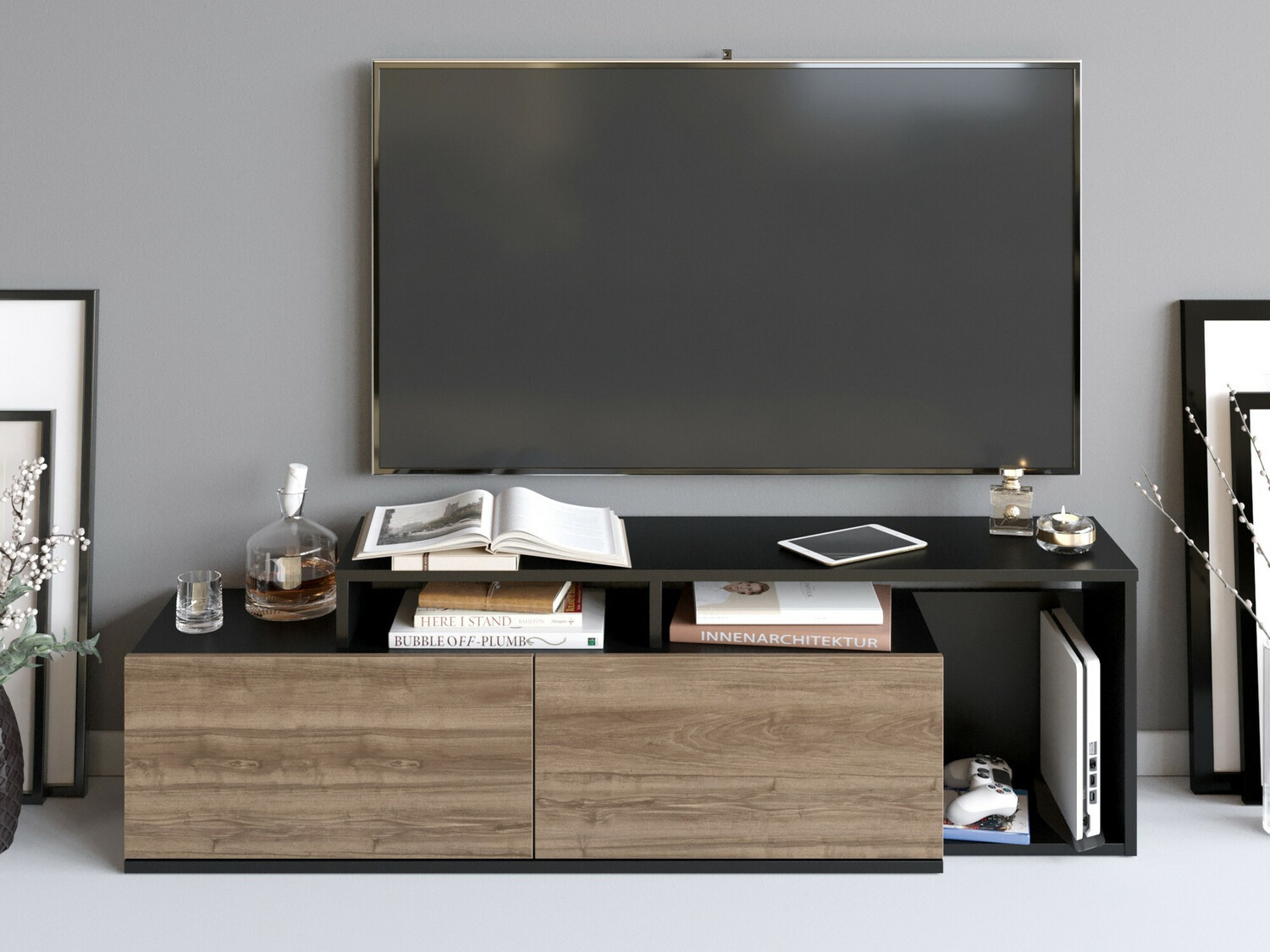 ТВ тумба Kailua 1319 (Чёрный + Грецкий орех)