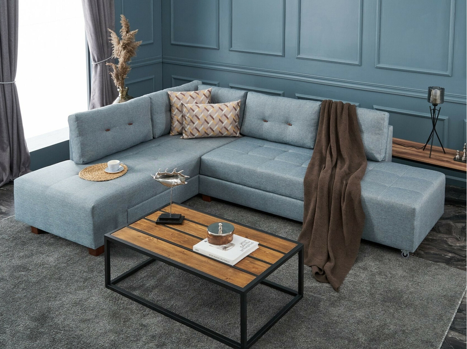 Stūra dīvāns Altadena 296 (Gaiši zils)