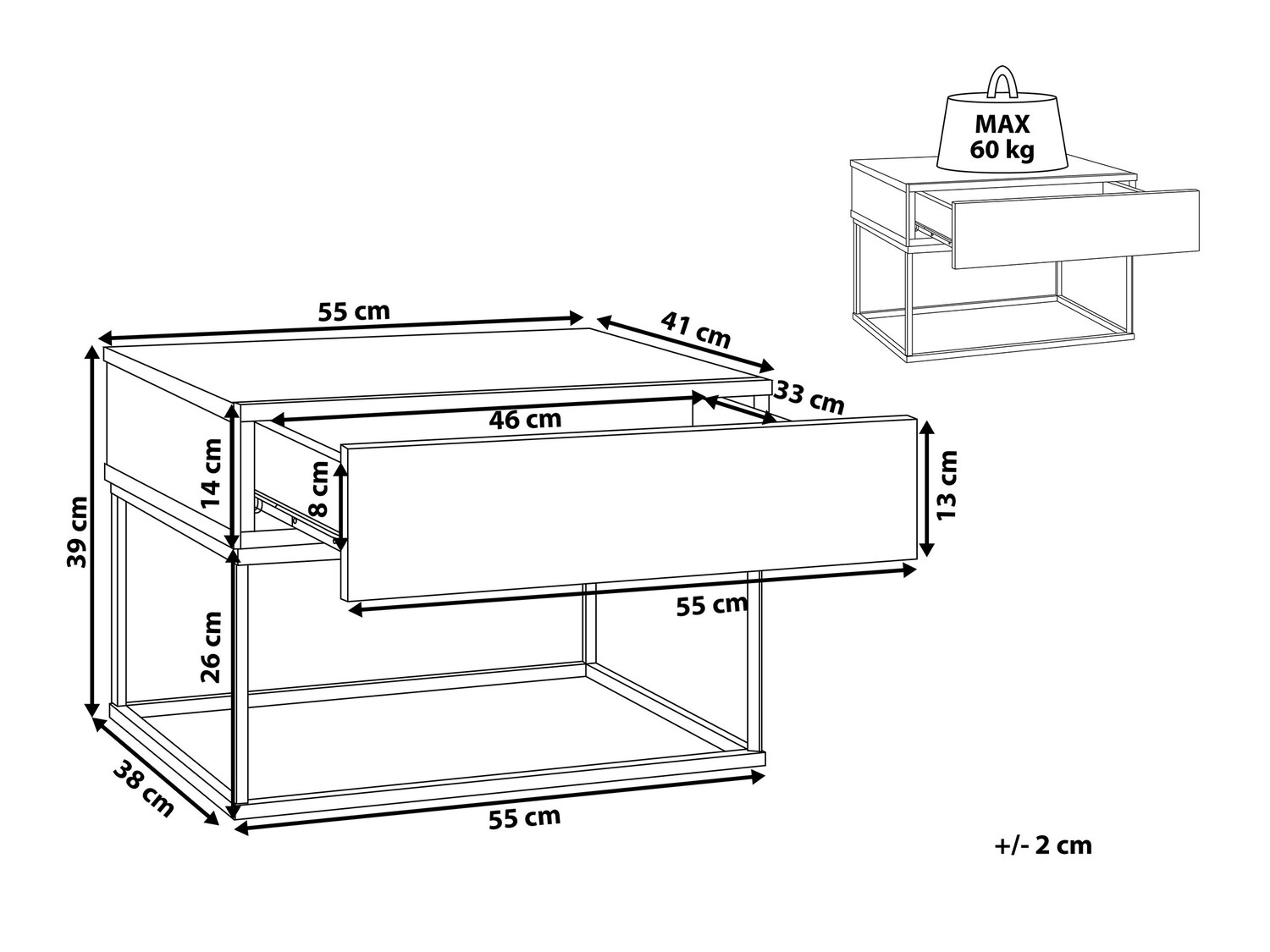 Прикроватная тумбочка Berwyn 158 (Серый + Чёрный)