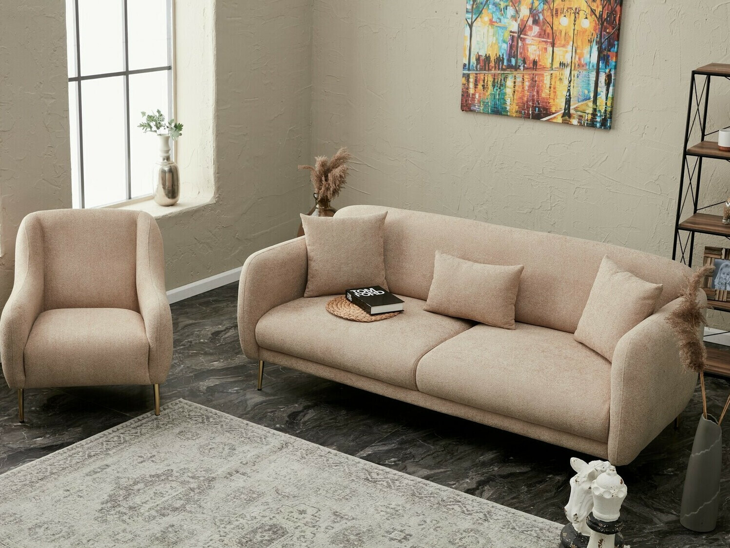 Krēsls Altadena 308 (Bēšs + Zelta)