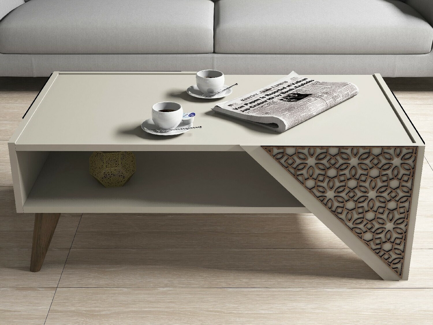 Žurnālu galdiņš Kailua 1375 (Krēms + Gaišs koks)