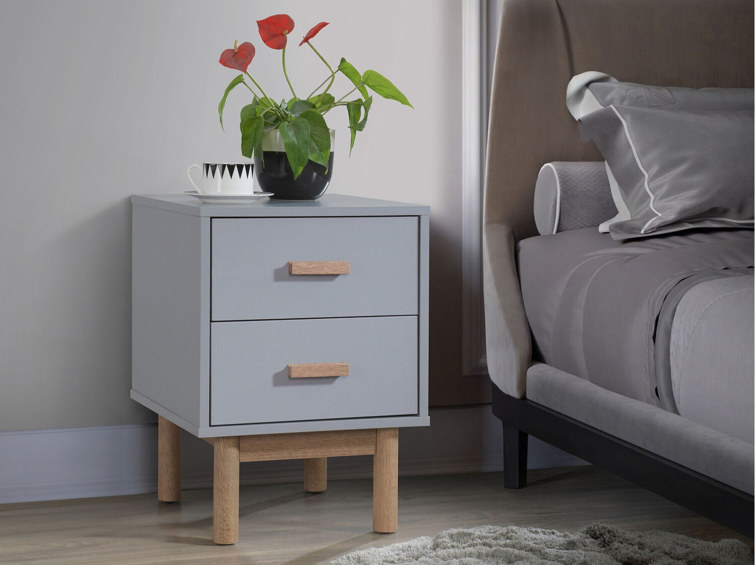 Прикроватная тумбочка Nolcalu 102 (Серый + Дуб)