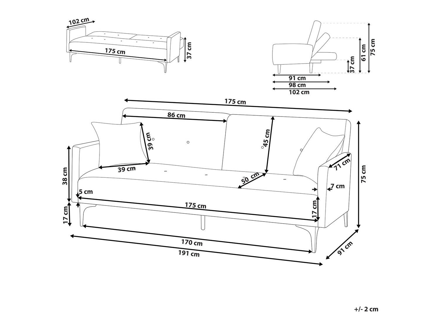 Dīvāns gulta Berwyn 161 (Oranžs)