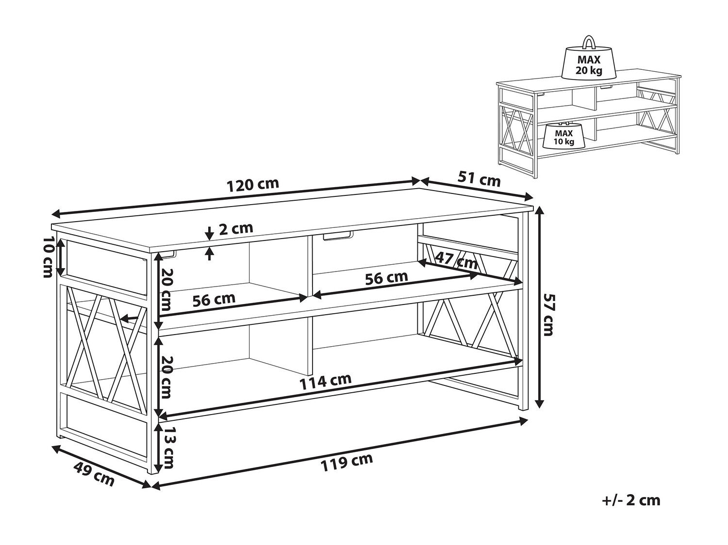TV galds Berwyn 164 (Melns + Tumšs koks)