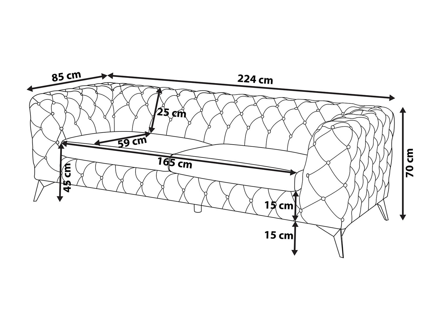 Диван Chesterfield Berwyn 185 (Чёрный)