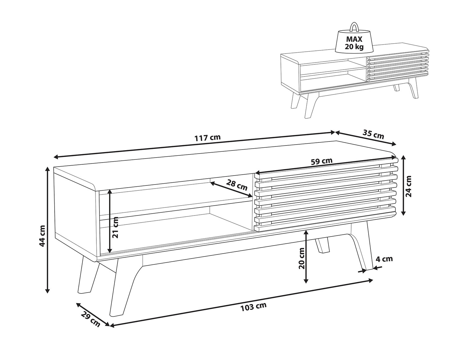 TV galds Berwyn 210 (Balts + Tumšs koks)