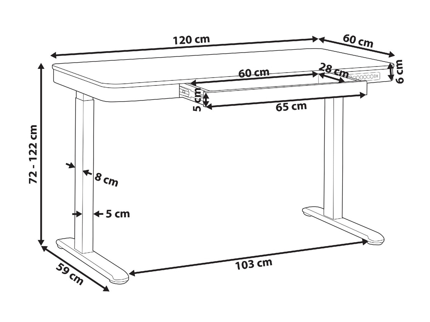 Rakstāmgalds ar regulējamu augstumu Berwyn 224 (Balts + Gaišs koks)
