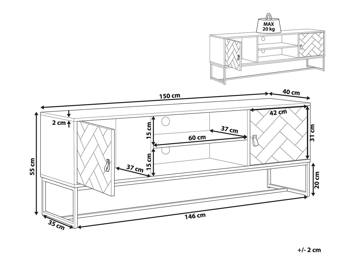 ТВ тумба Fiotivu 102 (Белый + Чёрный + Светлое дерево)