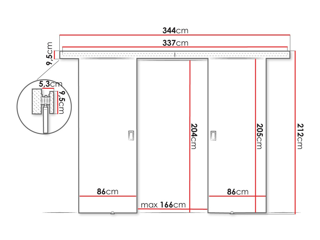 Bīdāmas durvis Dover 200 (Grafīts)