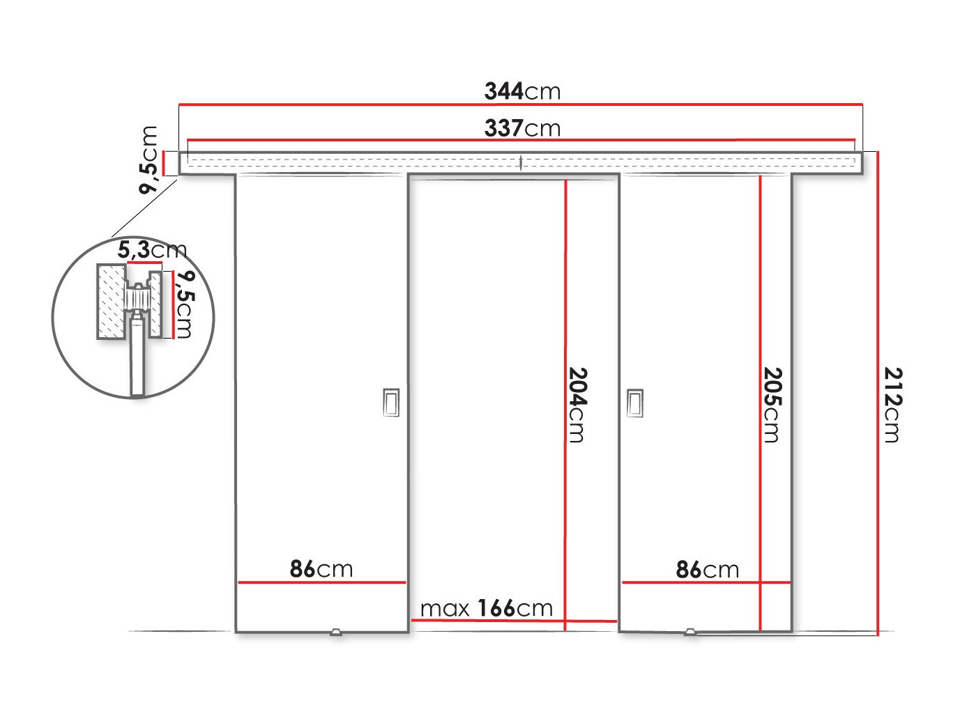 Bīdāmas durvis Dover 200 (Melns)