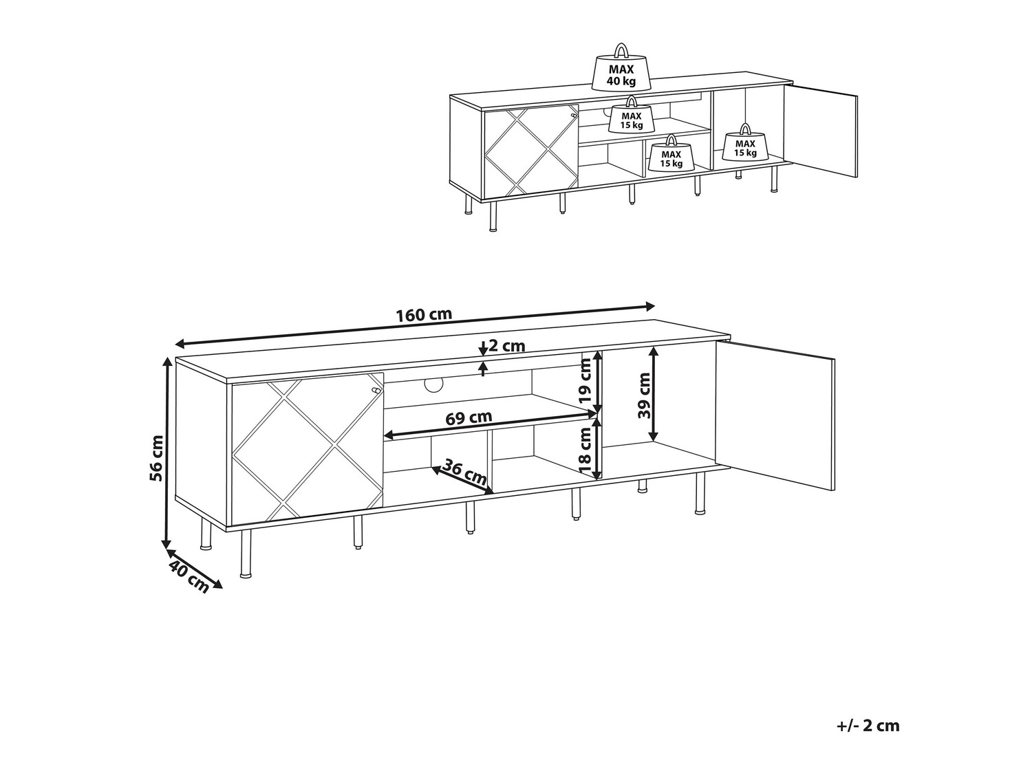 TV galds Berwyn 490 (Gaišs koks + Balts)