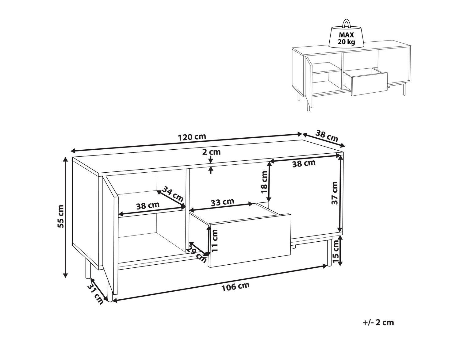Kumode Berwyn 520 (Balts + Tumšs koks)