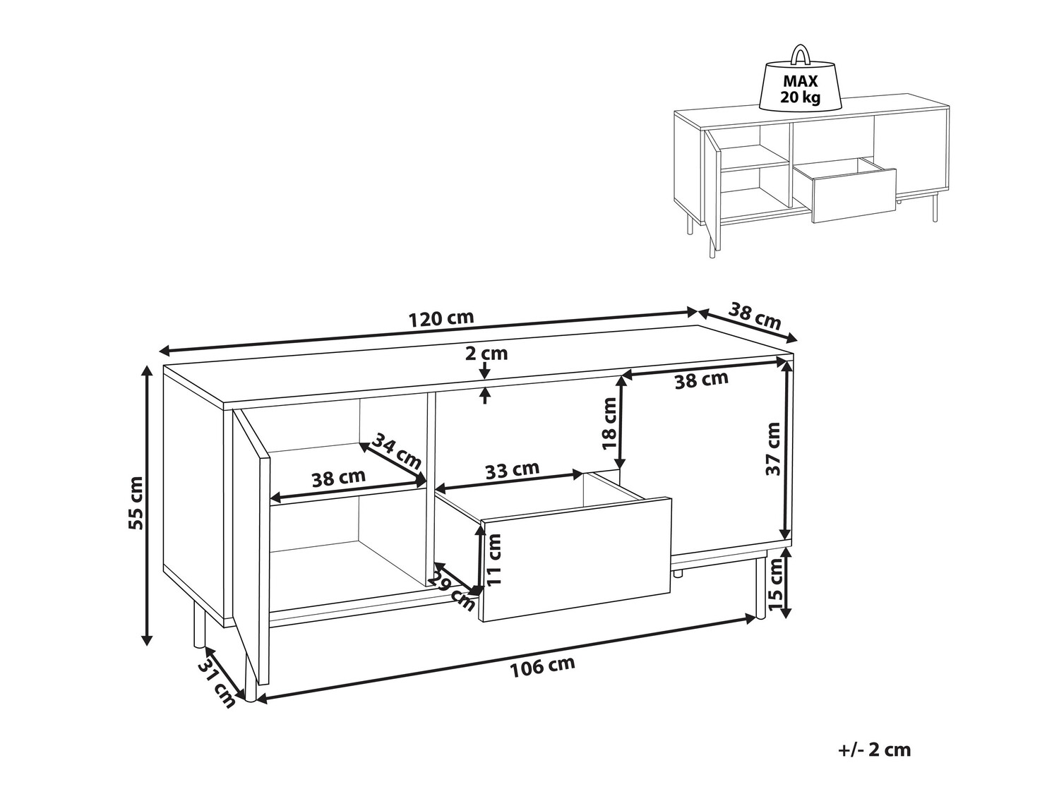 Kumode Berwyn 520 (Melns + Tumšs koks)