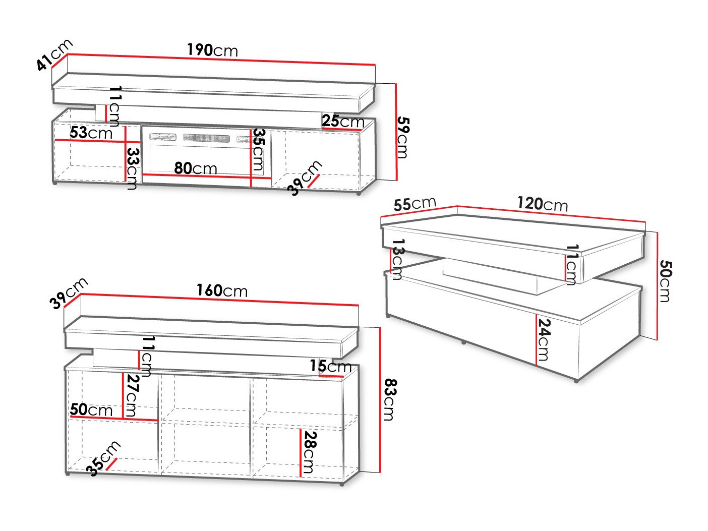 Viesistabas komplekts Monfero 106 (Melns + Glancēts melns)