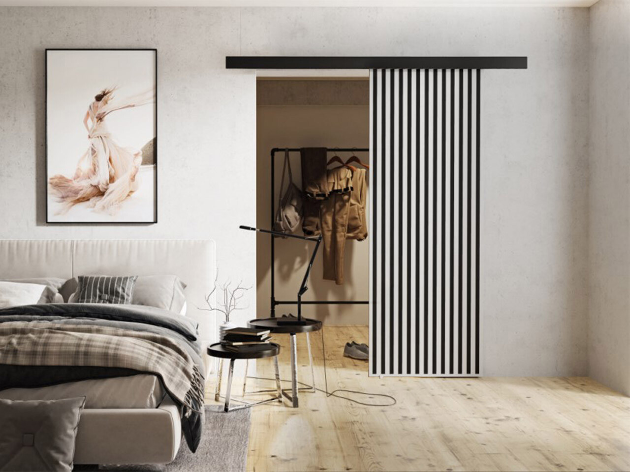 Bīdāmas durvis Dover 201 (Balts + Melns)