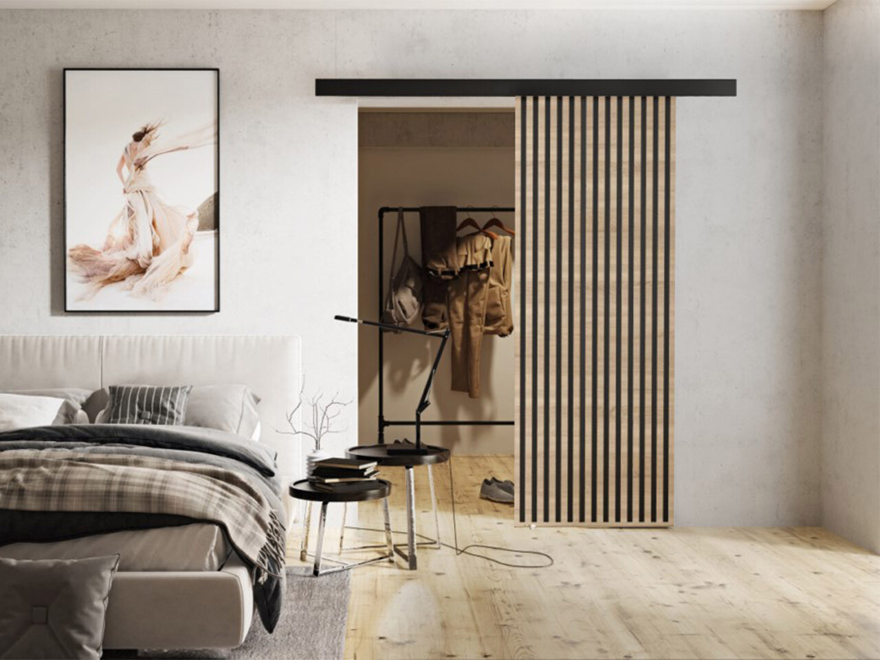 Bīdāmas durvis Dover 201 (Sonomas ozols + Melns)