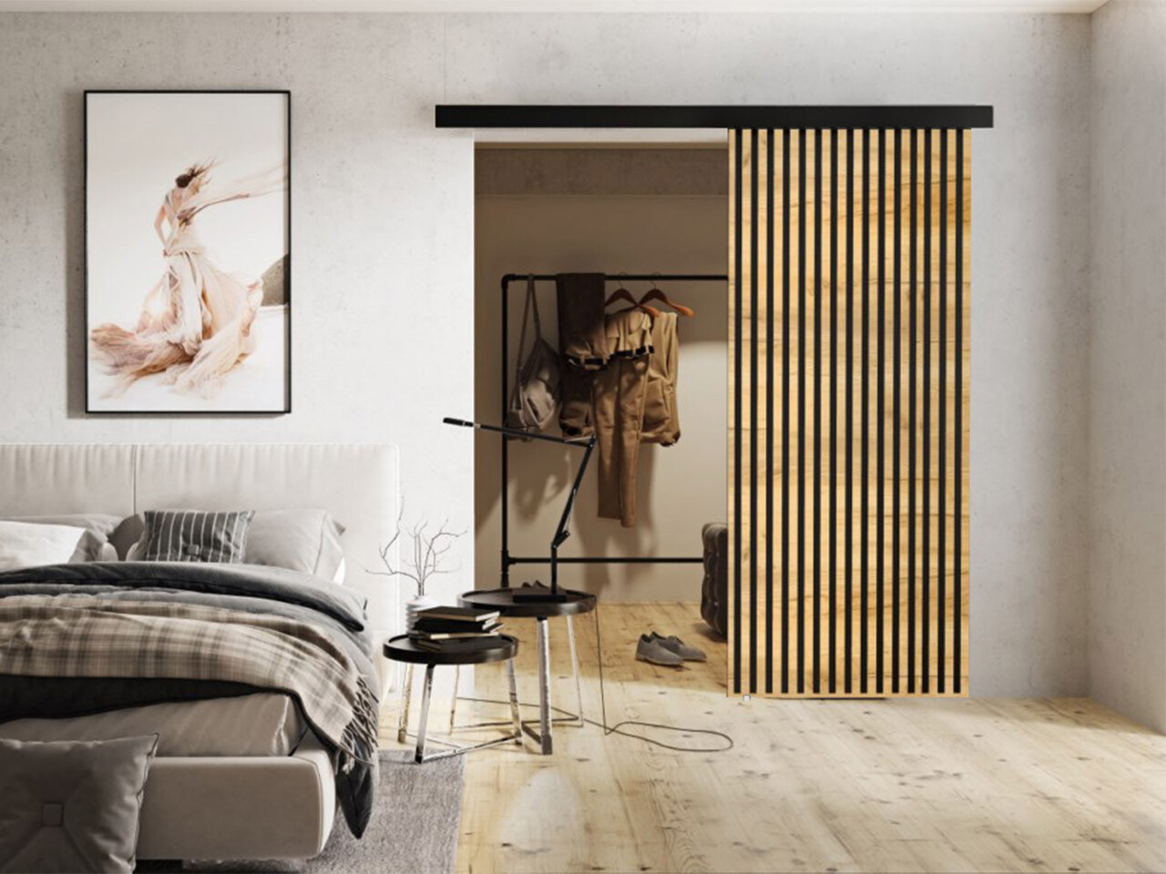 Bīdāmas durvis Dover 202 (Amatniecības zelta ozols + Melns)