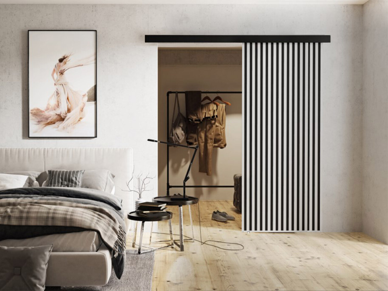 Bīdāmas durvis Dover 202 (Balts + Melns)