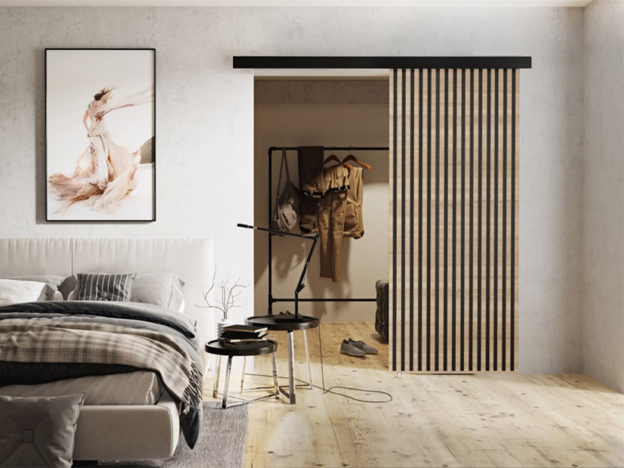 Bīdāmas durvis Dover 202 (Sonomas ozols + Melns)