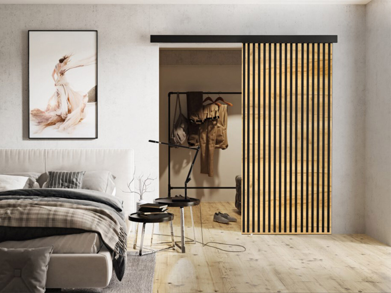 Bīdāmas durvis Dover 203 (Amatniecības zelta ozols + Melns)