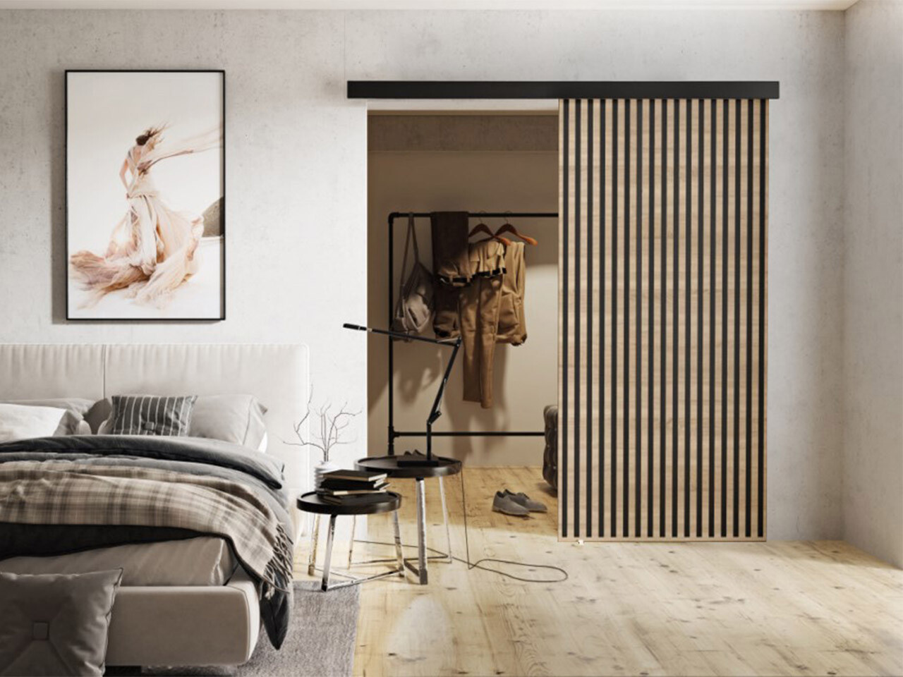 Bīdāmas durvis Dover 203 (Sonomas ozols + Melns)