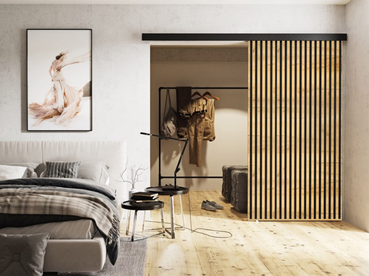 Bīdāmas durvis Dover 204 (Amatniecības zelta ozols + Melns)