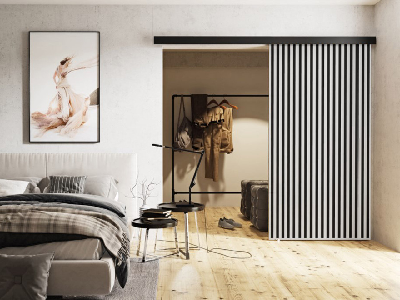 Bīdāmas durvis Dover 204 (Balts + Melns)