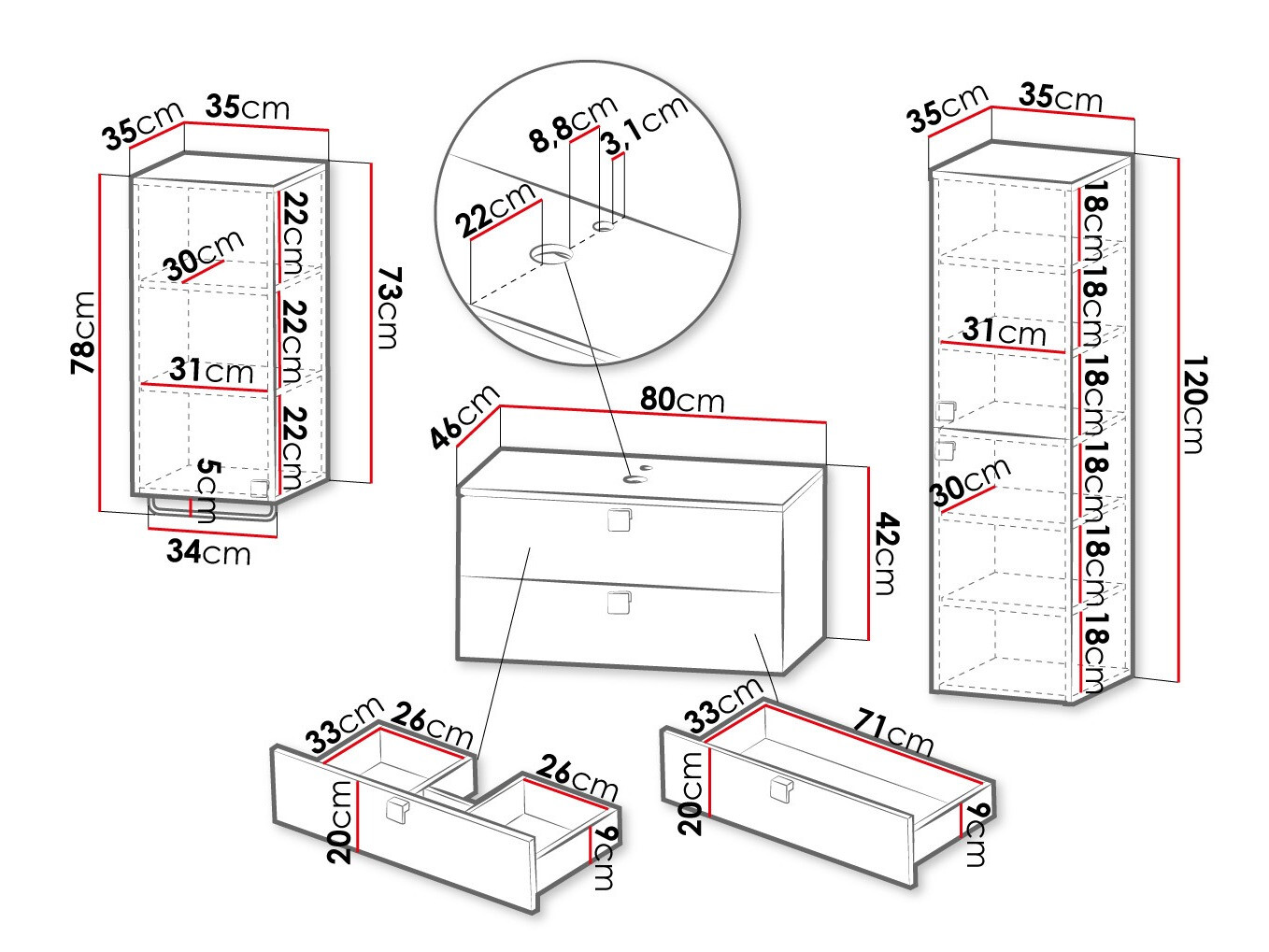 Vannas komplekts Orlvera 105 (Balts)