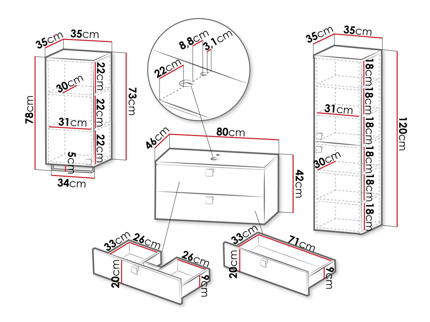 Vannas komplekts Orlvera 105 (Pelēks)