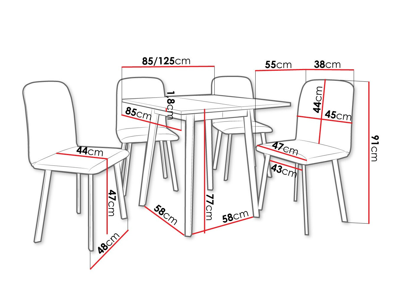 Ēdamistabas komplekts Edmond 116 (Balts + Melns)