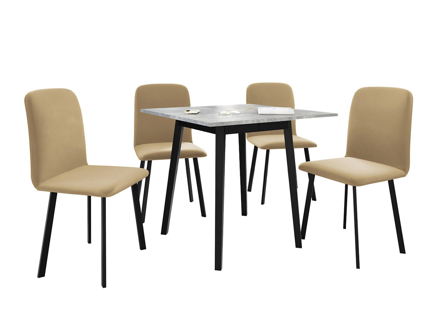 Ēdamistabas komplekts Edmond 116 (Pelēks marmors + Melns)