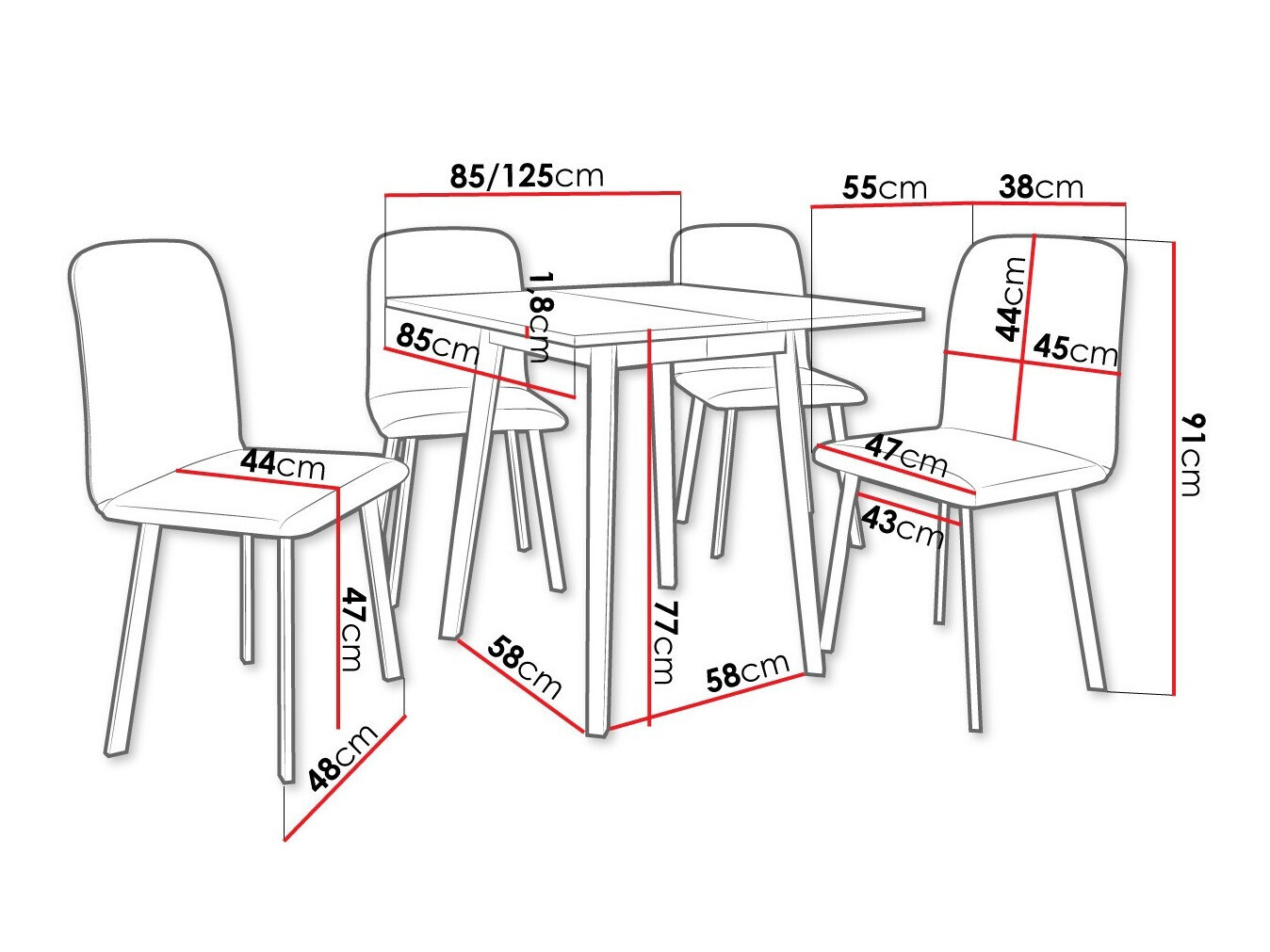 Обеденный гарнитур Edmond 116 (Серый мрамор + Чёрный)